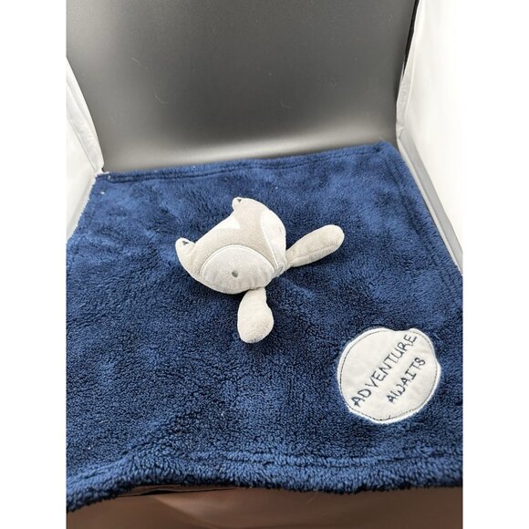 Baby Gear Lovey Adventure Awaits Security Blanket Navy Blue Gray Fox Plush 15” - Picture 1 of 10